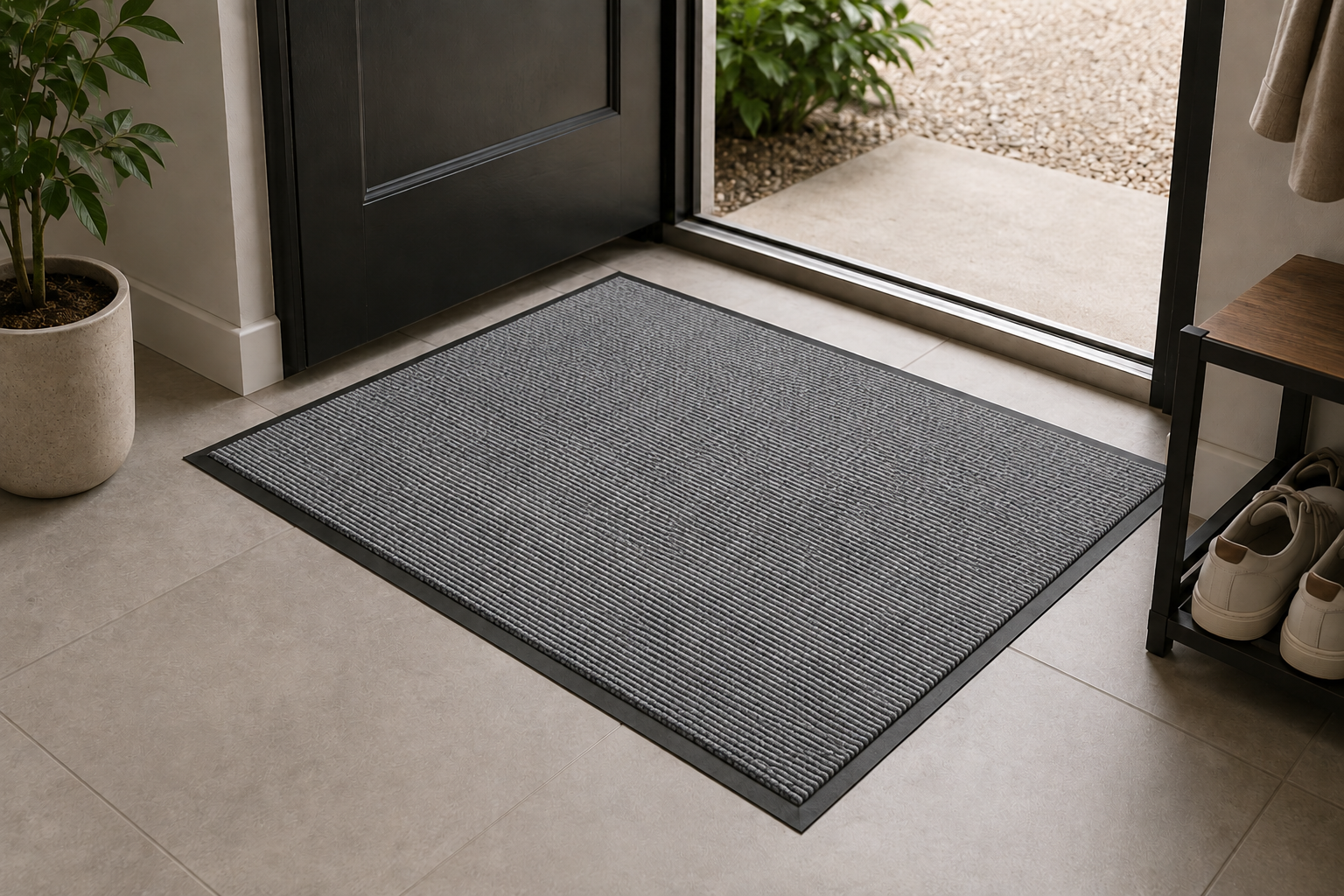 Trojan Ulticlean Rubber Backed Mat 60x80cm Grey-Black - Image 2