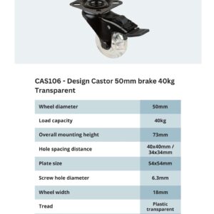Design Castor 50mm brake 40kg Transparent - Image 2