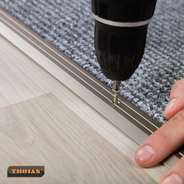 Trojan Brushed Silver floor finishing profiles, screw fix or glue fix👌 #trojan #floortrims #flooringaccessories #floorstore #diy #builderproviders #buildermerchants #laminateflooring #carpet #lvt #tiles #woodfloors #interiordesign #floordesign #dssupplies #ireland