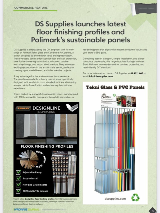 DS Supplies are featured in the Hardware Journal , highlighting our new ranges of Designline floor finishing profiles along with our new range of Tekni glass & Corriboard panels 👈🏻 @hardwareassociation #trojan #innovation #interiordesign #diy #flooringtrims #mdfmouldings #flooringaccessories #floortrims #underlayment #flooring #builderproviders #polimark #tekniglass #hobbytime #hardwarestore #dssupplies #gripdex #greenfx #korner #alberts #wagner #bsrollen #floordesign #woodfloor #Stairnosing #buildersmerchant #tilestore #spcwallpanel #hardwarejournal