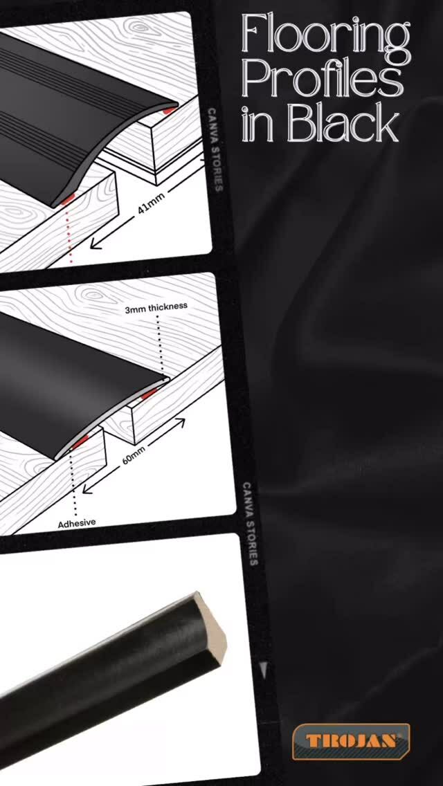 Explore the Trojan range of floor trims, now available in a sophisticated Black finish. The perfect detail for a professional, seamless transition. #TrojanTrims #FlooringProfiles #flooringaccessories #flooringtrims #FlooringInstallation #trojan #interiordesign #blackfinish #laminatefloors #woodenflooring #builderproviders #diy #dssupplies #floordesign #homeinteriordesign #floortrims